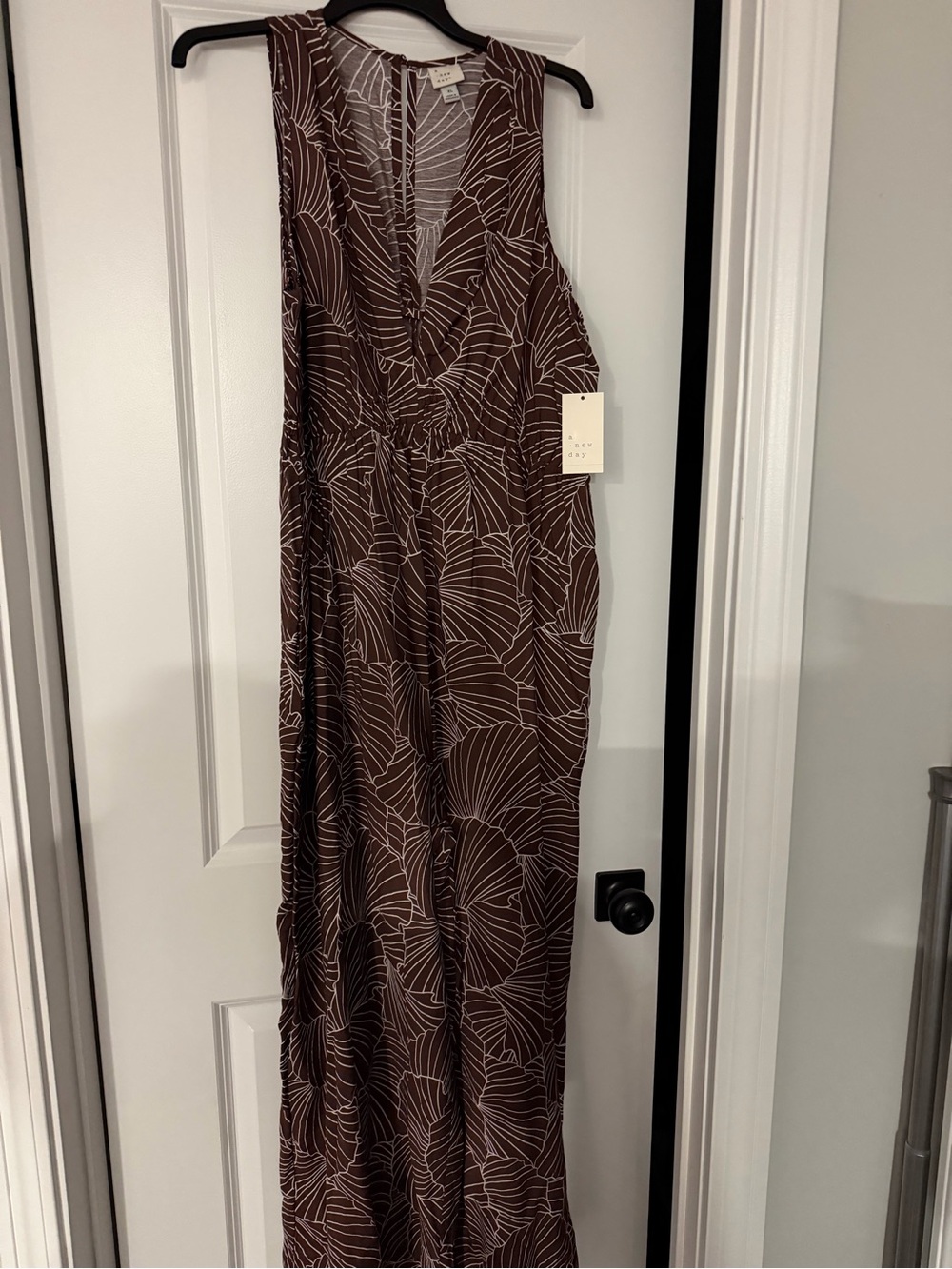 a new day Brown Maxi Dress with Ivory Leaf Print